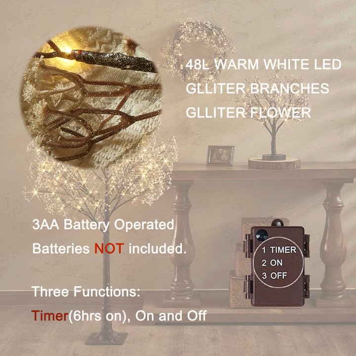 Hairui Lighted Artificial Eucalyptus Garland 6FT 96 LED Battery Operated Faux Vine Lights with Timer for Spring Wedding Backdrop Wall Decor