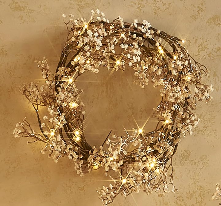 Hairui Lighted Artificial Eucalyptus Garland 6FT 96 LED Battery Operated Faux Vine Lights with Timer for Spring Wedding Backdrop Wall Decor