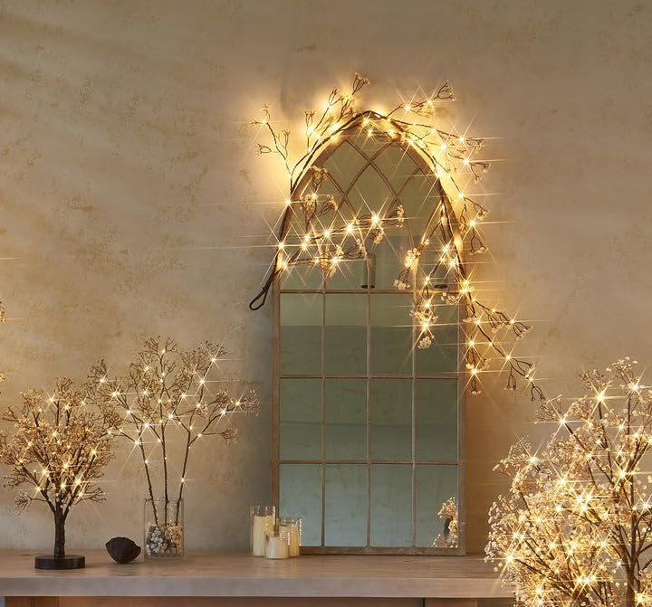 Hairui Lighted Artificial Eucalyptus Garland 6FT 96 LED Battery Operated Faux Vine Lights with Timer for Spring Wedding Backdrop Wall Decor