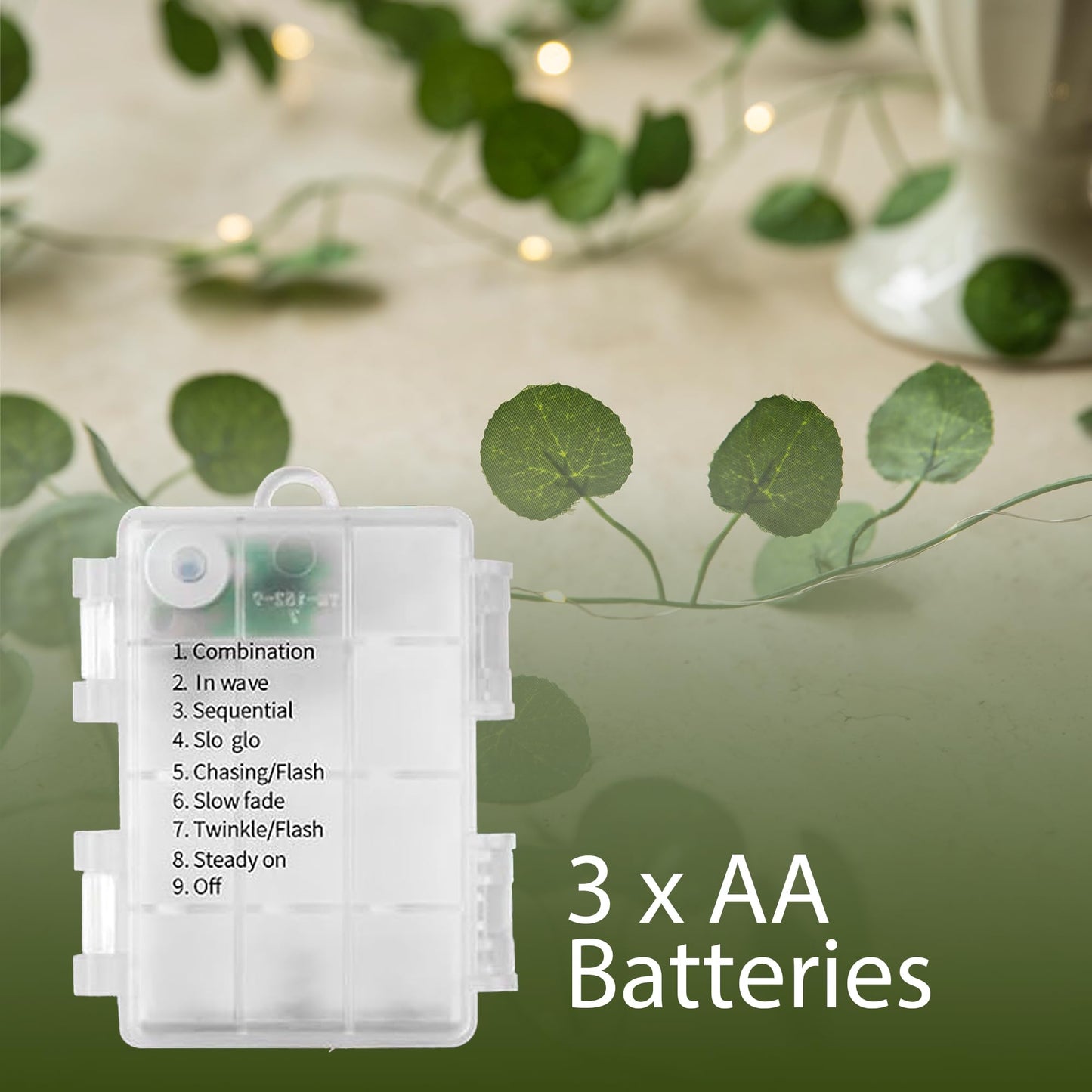 33 Ft Vine with Pothos String Lights Battery Operated, 8 Flashing Model Waterproof 100 LEDs Artifical Ivy Leaves Vine String Light for Garland Bedroom Wedding Party Holiday Patio Decor