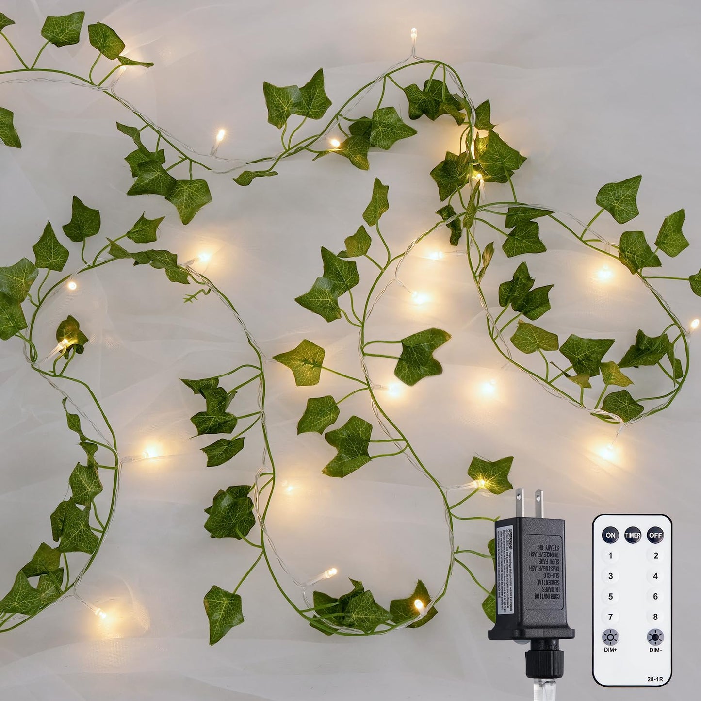 JMEXSUSS 33Ft Vines with Lights Battery Operated, 100 LED Pothos Leaf Vine Lights for Bedroom Wall Room Party Wedding Decoration (Warm White)