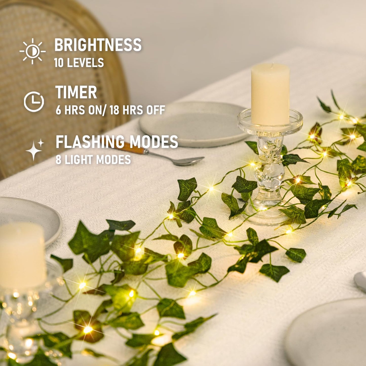 JMEXSUSS 33Ft Vines with Lights Battery Operated, 100 LED Pothos Leaf Vine Lights for Bedroom Wall Room Party Wedding Decoration (Warm White)