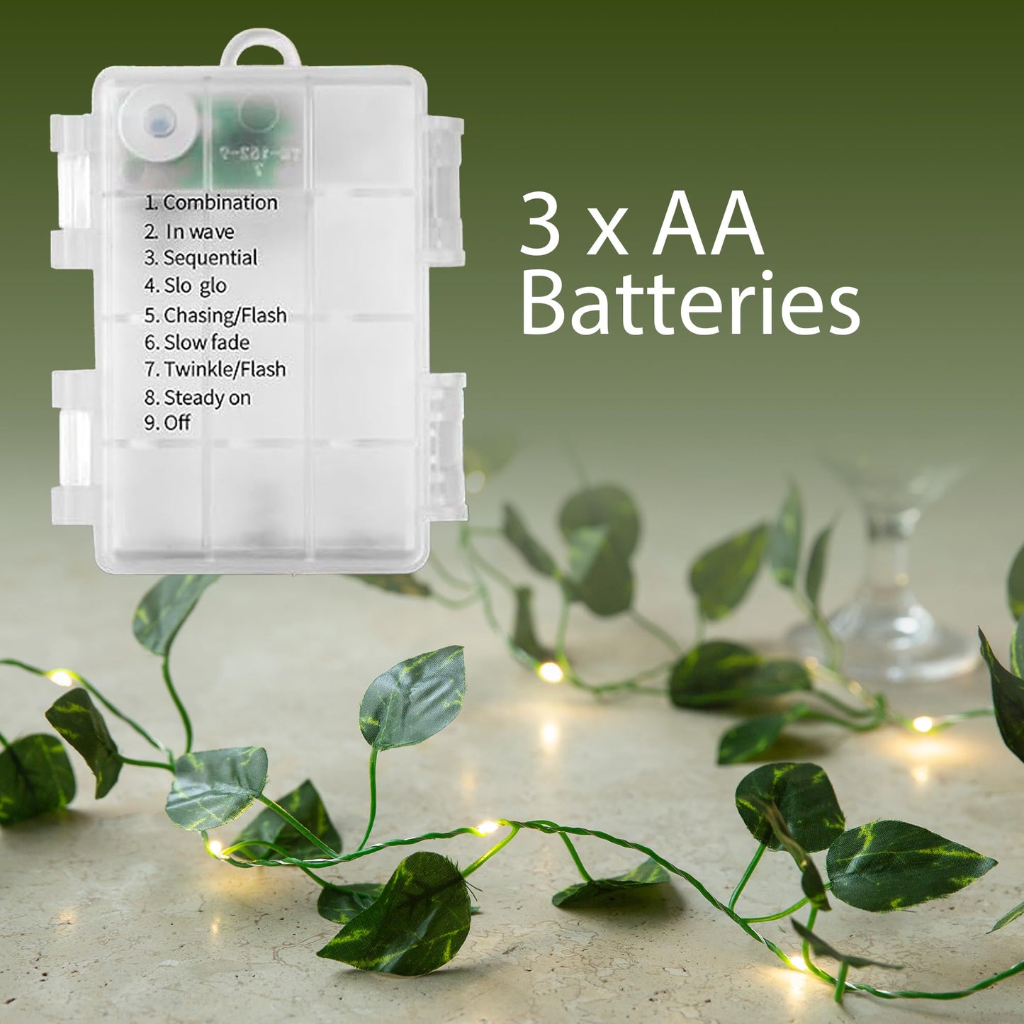 33 Ft Vine with Pothos String Lights Battery Operated, 8 Flashing Model Waterproof 100 LEDs Artifical Ivy Leaves Vine String Light for Garland Bedroom Wedding Party Holiday Patio Decor