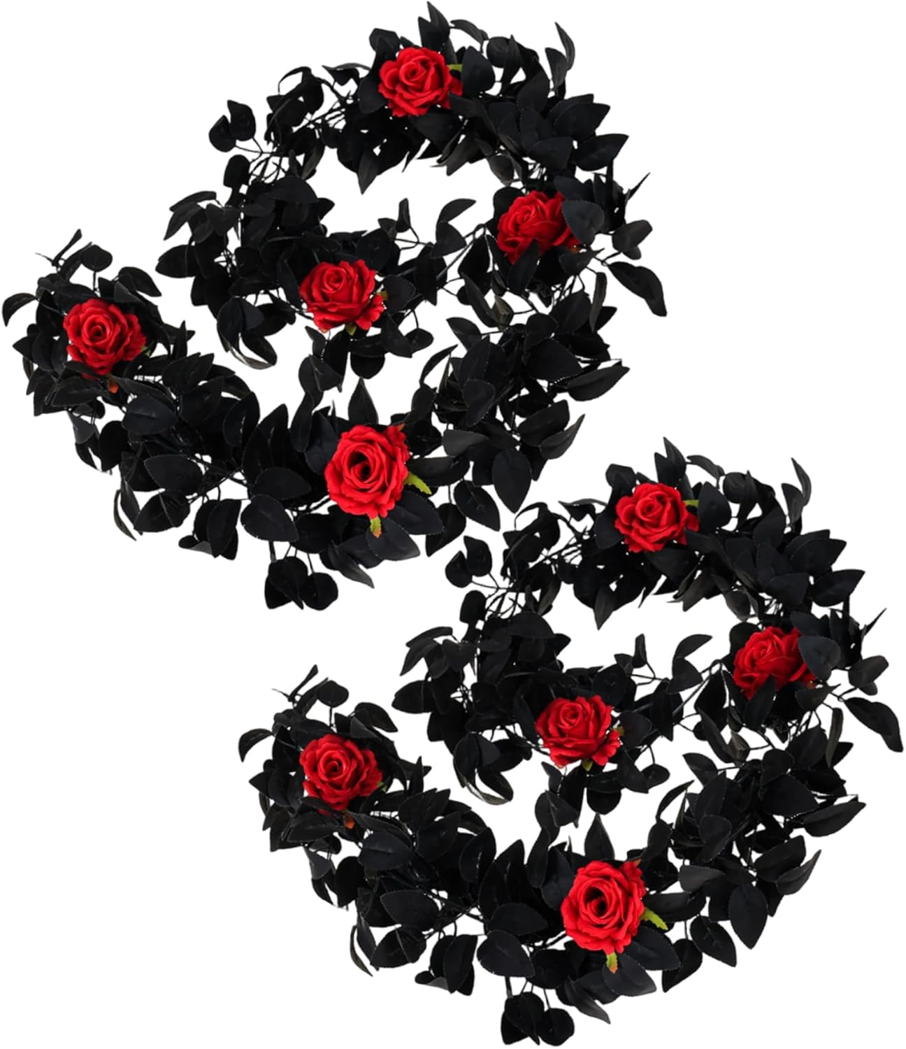 2Pcs Halloween Garlands 5.7ft Artificial Rose Garland with Black Vines Hanging Vine Halloween Decorations for Table Room Party Wall Decor.