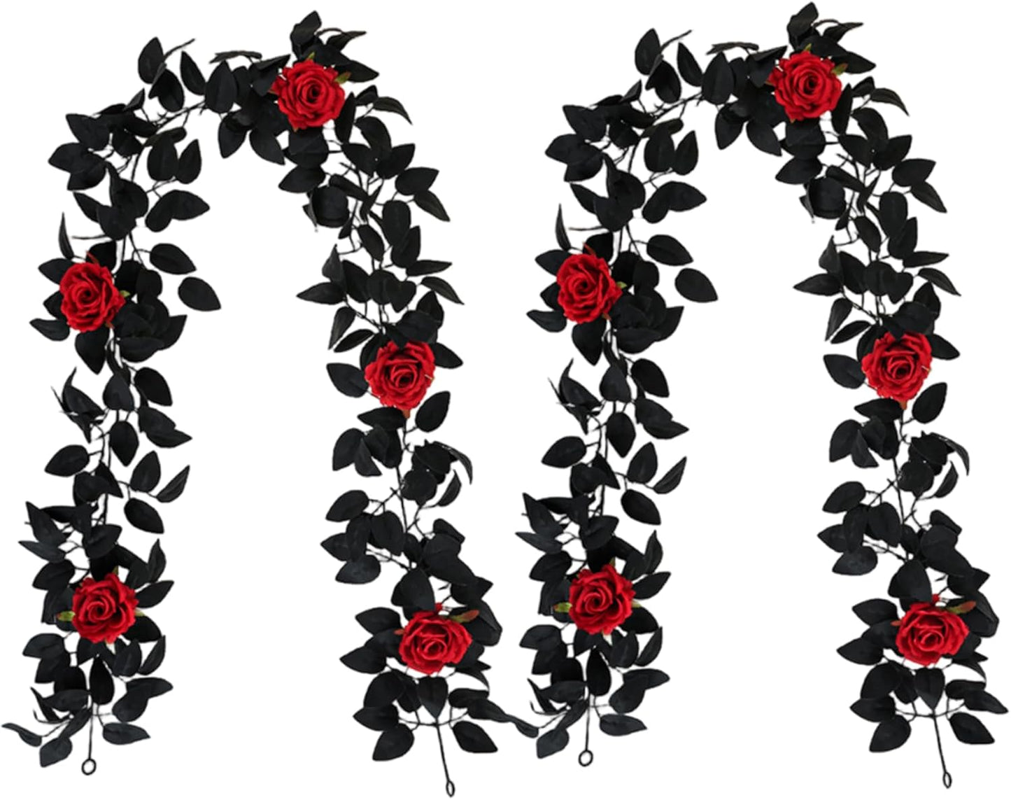 2Pcs Halloween Garlands 5.7ft Artificial Rose Garland with Black Vines Hanging Vine Halloween Decorations for Table Room Party Wall Decor.
