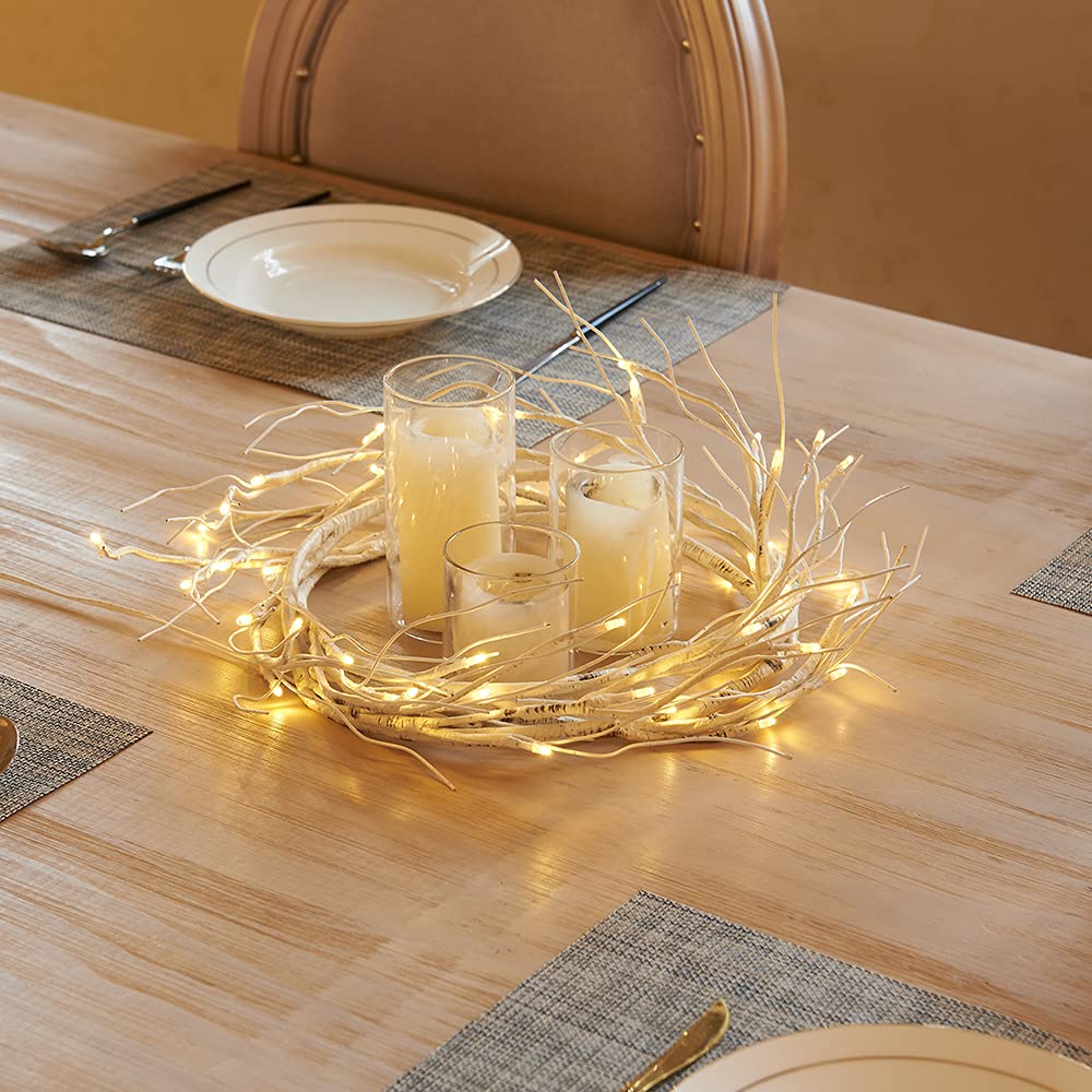 Hairui Lighted Artificial Eucalyptus Garland 6FT 96 LED Battery Operated Faux Vine Lights with Timer for Spring Wedding Backdrop Wall Decor