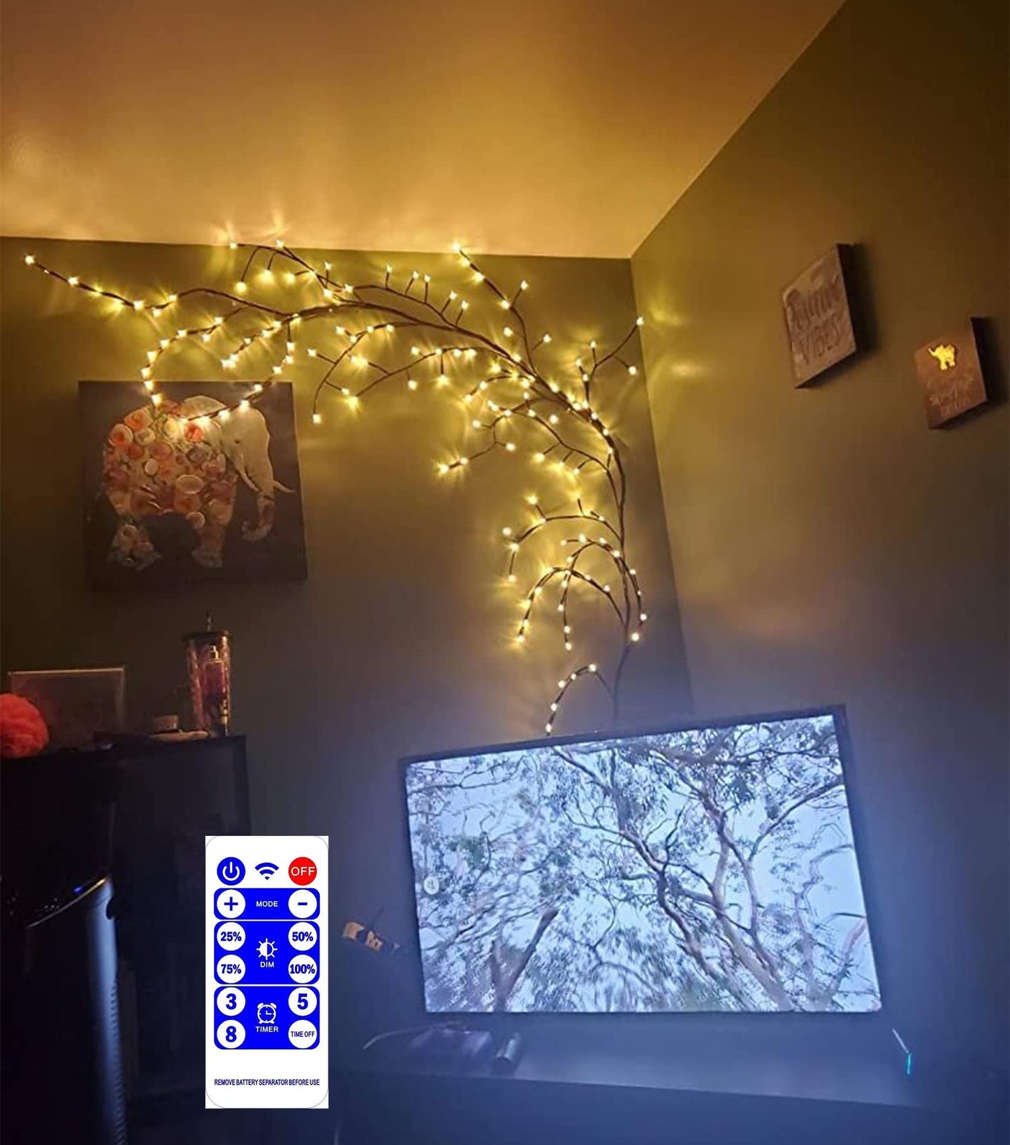 Vines for Home Decor with Remote Control On/Off Timmer Dim,7.5Ft Christmas Decorations Artificial Tree Branches with 144 LEDs Enchanted Willow Vine for Indoor Walls Bedroom Décor(1PCS)