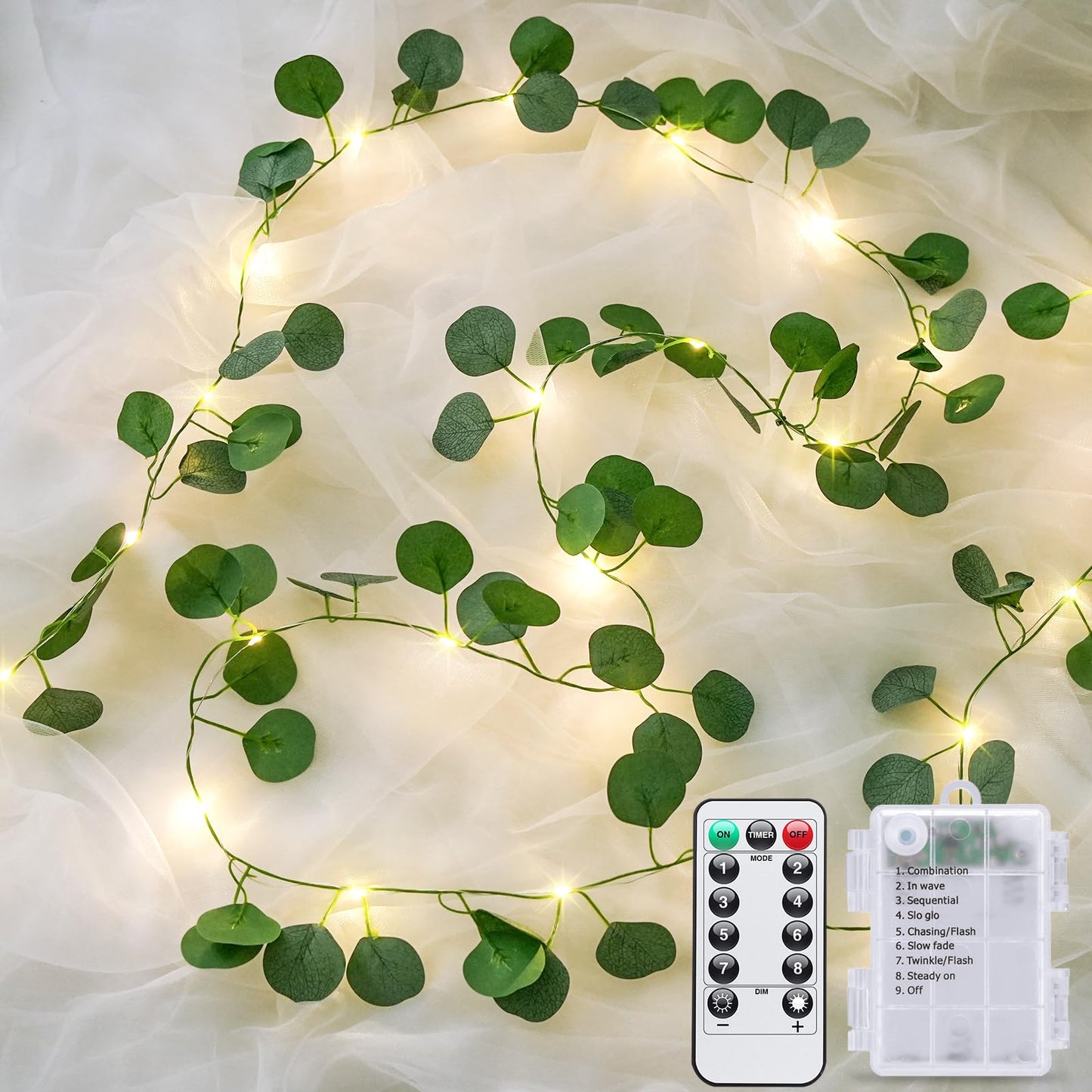 JMEXSUSS 33Ft Vines with Lights Battery Operated, 100 LED Pothos Leaf Vine Lights for Bedroom Wall Room Party Wedding Decoration (Warm White)
