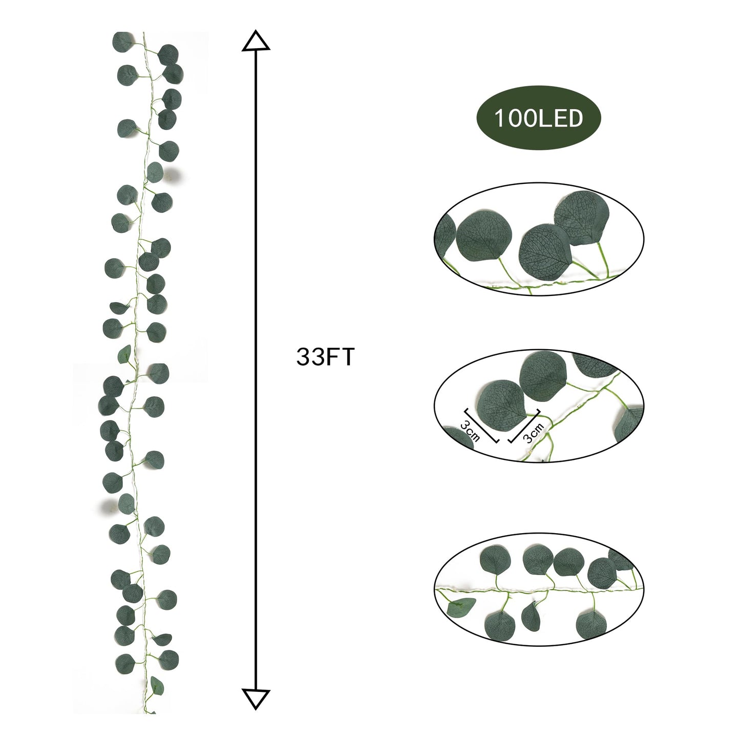 33 Ft Vine with Pothos String Lights Battery Operated, 8 Flashing Model Waterproof 100 LEDs Artifical Ivy Leaves Vine String Light for Garland Bedroom Wedding Party Holiday Patio Decor