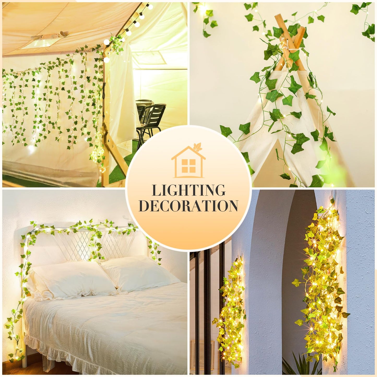 KASZOO 33ft 100 LED Vine with Fairy Lights with Remote, Fake Vines String Lights Battery/USB Operated, Ivy Garland, Leaf Lights for Bedroom Garden Party Wall Room Decor