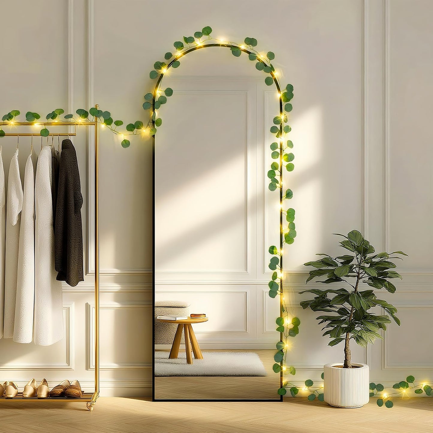 JMEXSUSS 33Ft Vines with Lights Battery Operated, 100 LED Pothos Leaf Vine Lights for Bedroom Wall Room Party Wedding Decoration (Warm White)