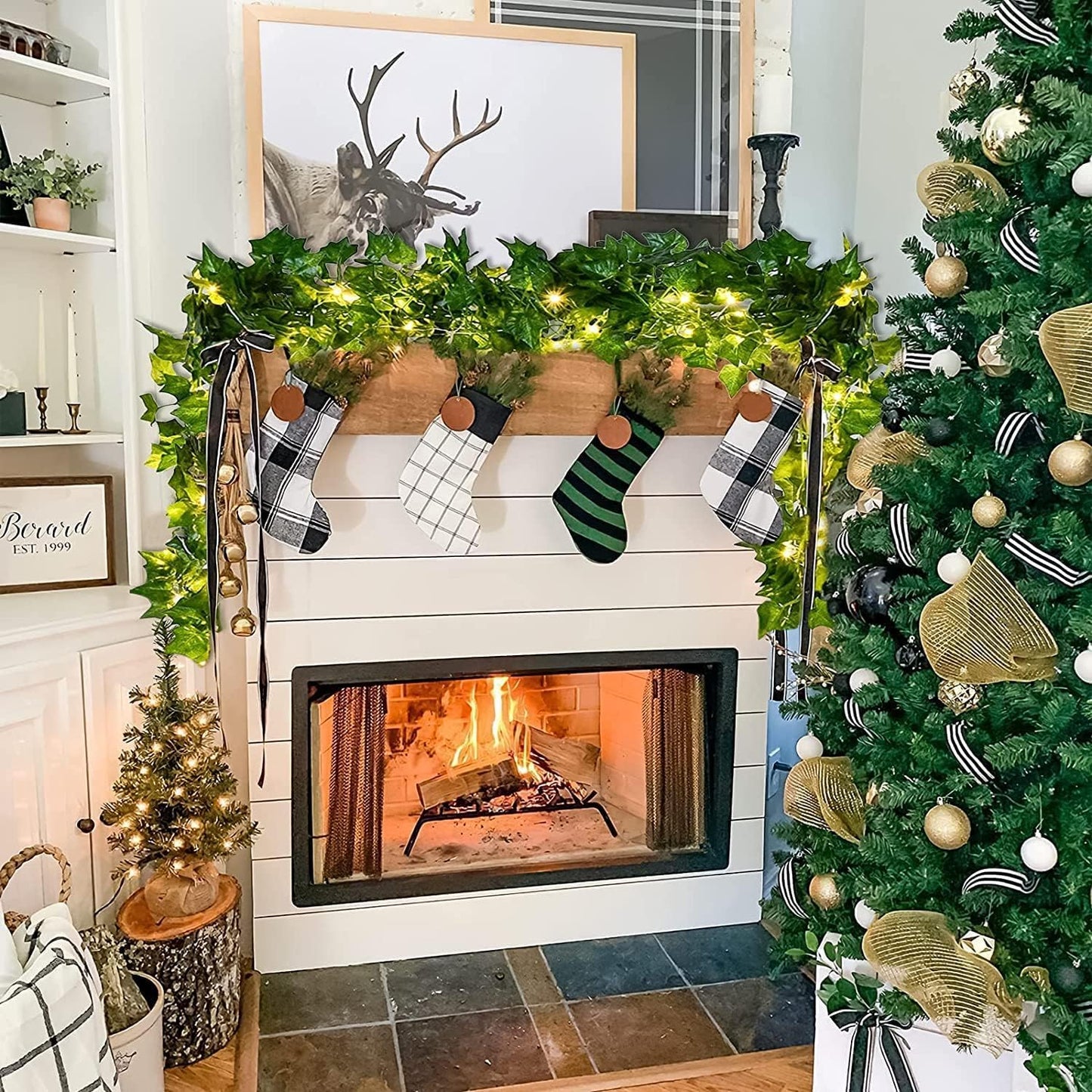 33 Ft Vine with Pothos String Lights Battery Operated, 8 Flashing Model Waterproof 100 LEDs Artifical Ivy Leaves Vine String Light for Garland Bedroom Wedding Party Holiday Patio Decor