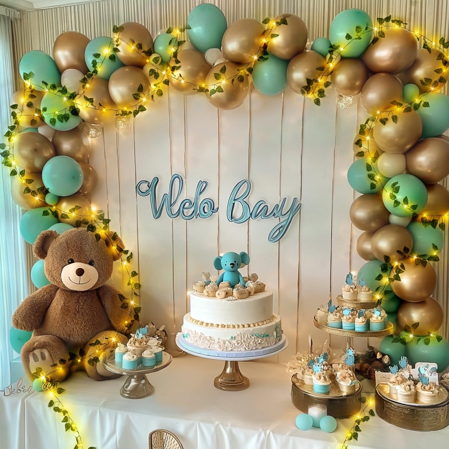 JMEXSUSS 33Ft Vines with Lights Battery Operated, 100 LED Pothos Leaf Vine Lights for Bedroom Wall Room Party Wedding Decoration (Warm White)