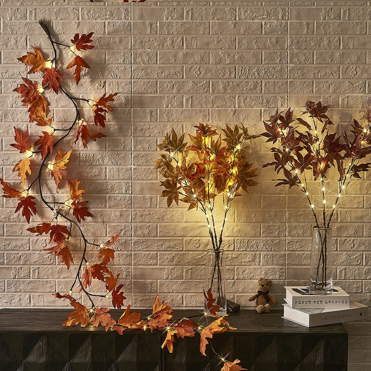 Hairui Lighted Artificial Eucalyptus Garland 6FT 96 LED Battery Operated Faux Vine Lights with Timer for Spring Wedding Backdrop Wall Decor