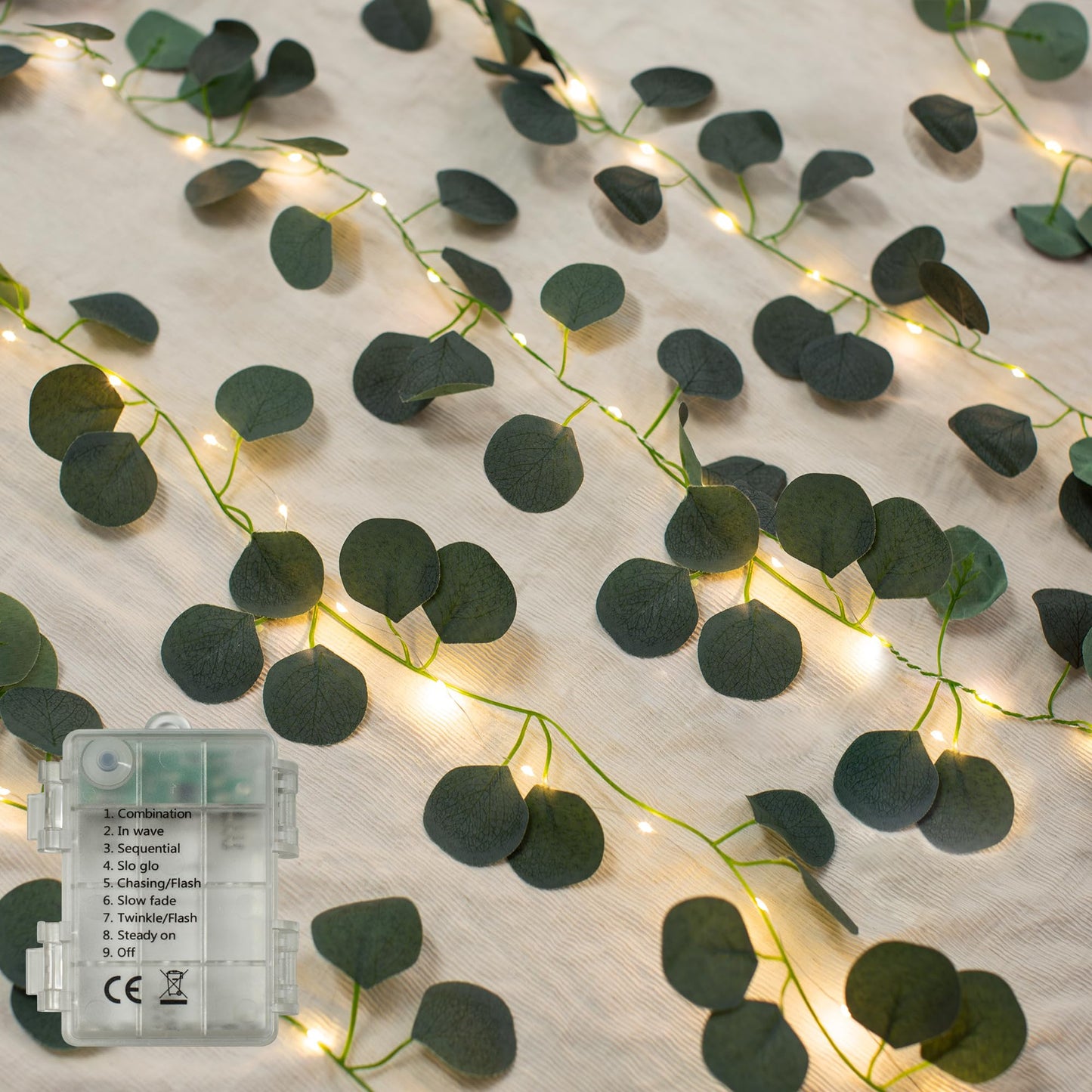 33 Ft Vine with Pothos String Lights Battery Operated, 8 Flashing Model Waterproof 100 LEDs Artifical Ivy Leaves Vine String Light for Garland Bedroom Wedding Party Holiday Patio Decor