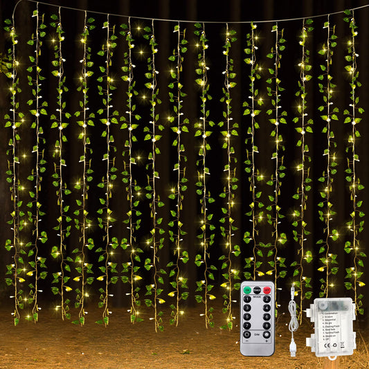 Unittype 15 Pcs 6.6 ft 300 LED Fake Ivy Vines Window Curtain String Light for Bedroom, Artificial Hanging Ivy Vines Plant Garland with Light for Wall Garden Outdoor Indoor Decor(Eucalyptus Leaf)
