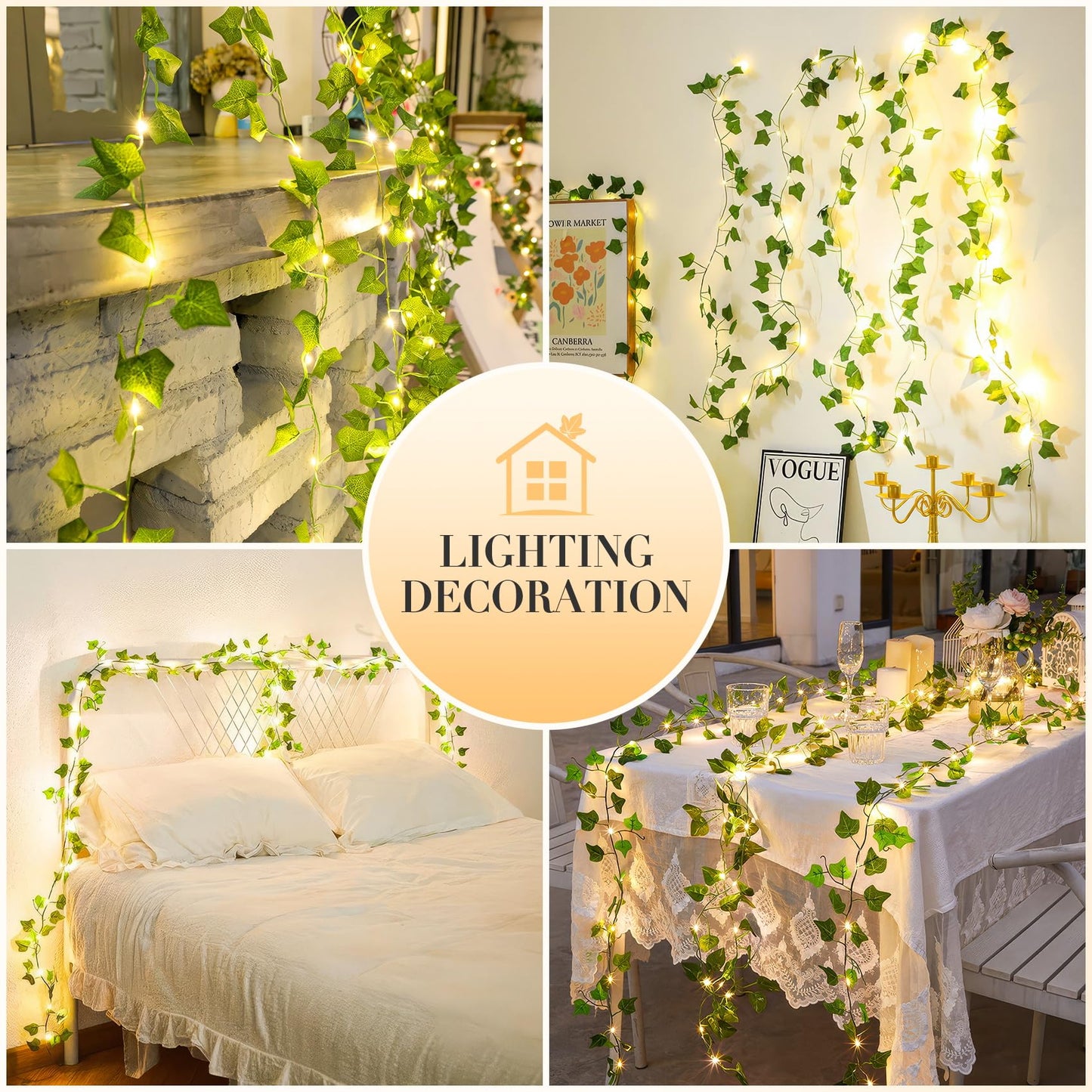 KASZOO 33ft 100 LED Vine with Fairy Lights with Remote, Fake Vines String Lights Battery/USB Operated, Ivy Garland, Leaf Lights for Bedroom Garden Party Wall Room Decor