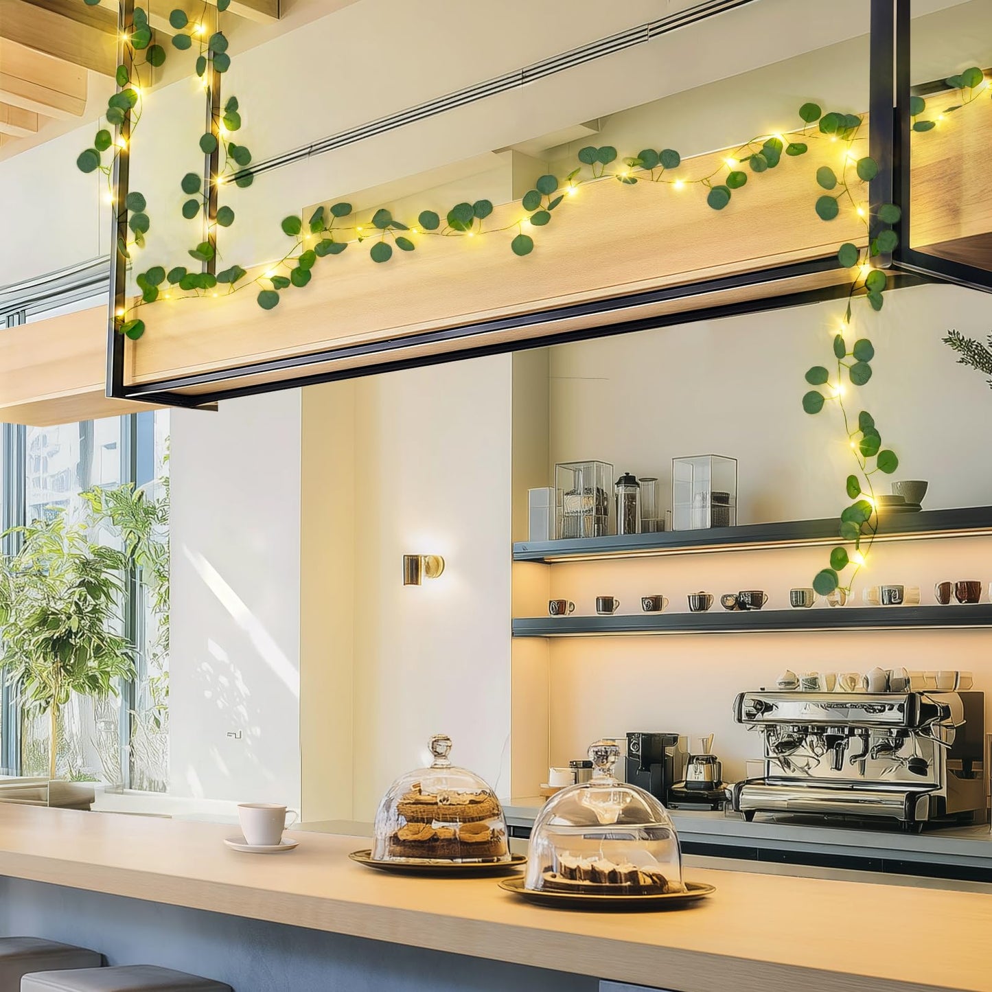 JMEXSUSS 33Ft Vines with Lights Battery Operated, 100 LED Pothos Leaf Vine Lights for Bedroom Wall Room Party Wedding Decoration (Warm White)