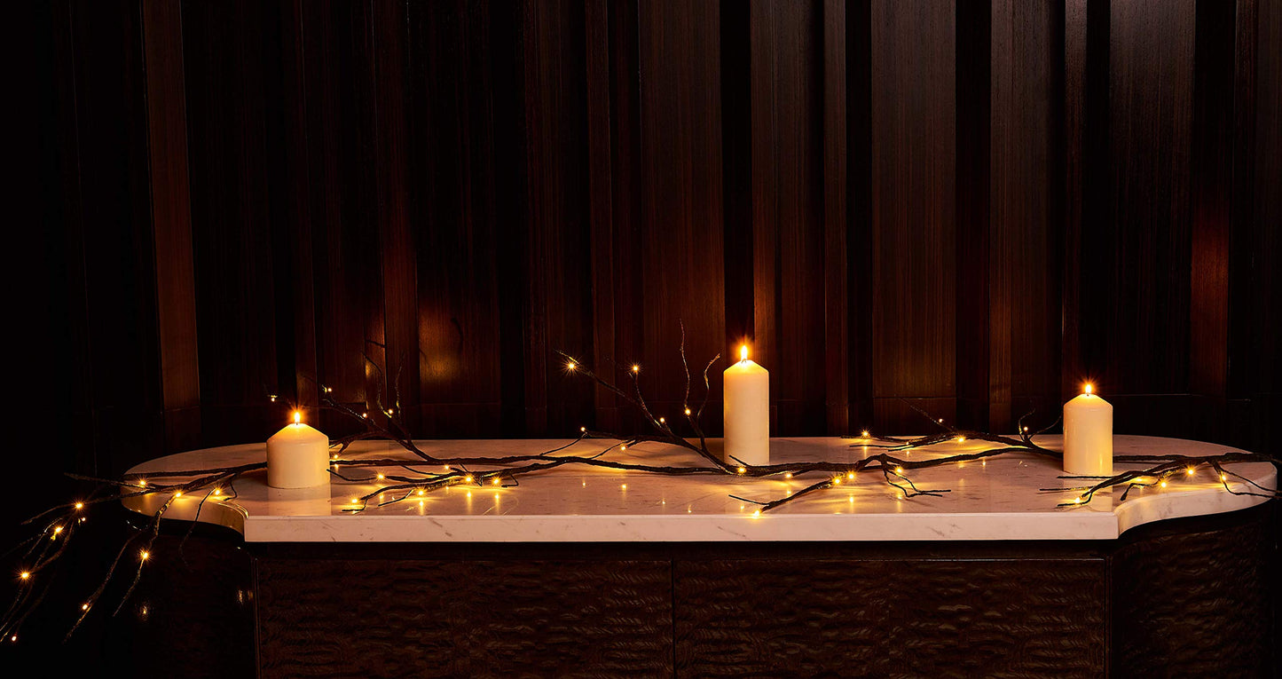 Hairui Lighted Artificial Eucalyptus Garland 6FT 96 LED Battery Operated Faux Vine Lights with Timer for Spring Wedding Backdrop Wall Decor