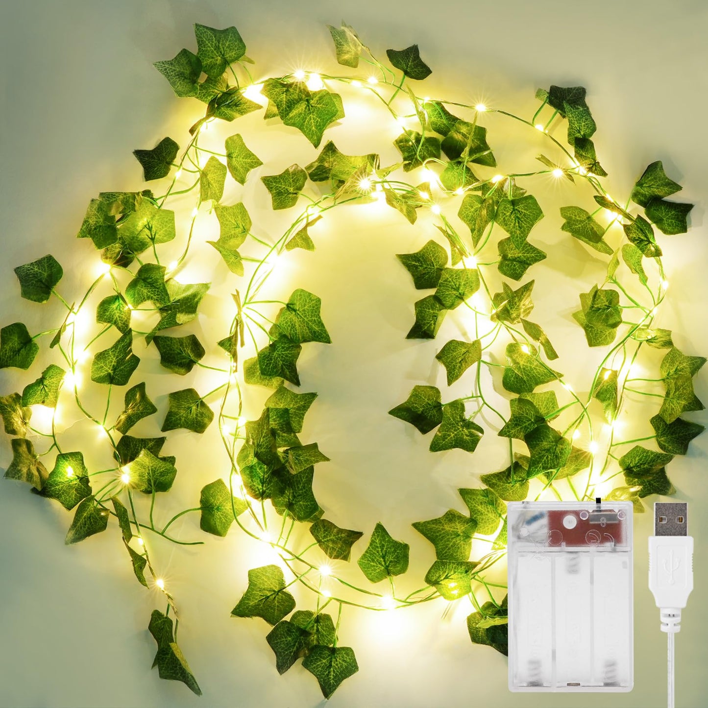 KASZOO 33ft 100 LED Vine with Fairy Lights with Remote, Fake Vines String Lights Battery/USB Operated, Ivy Garland, Leaf Lights for Bedroom Garden Party Wall Room Decor