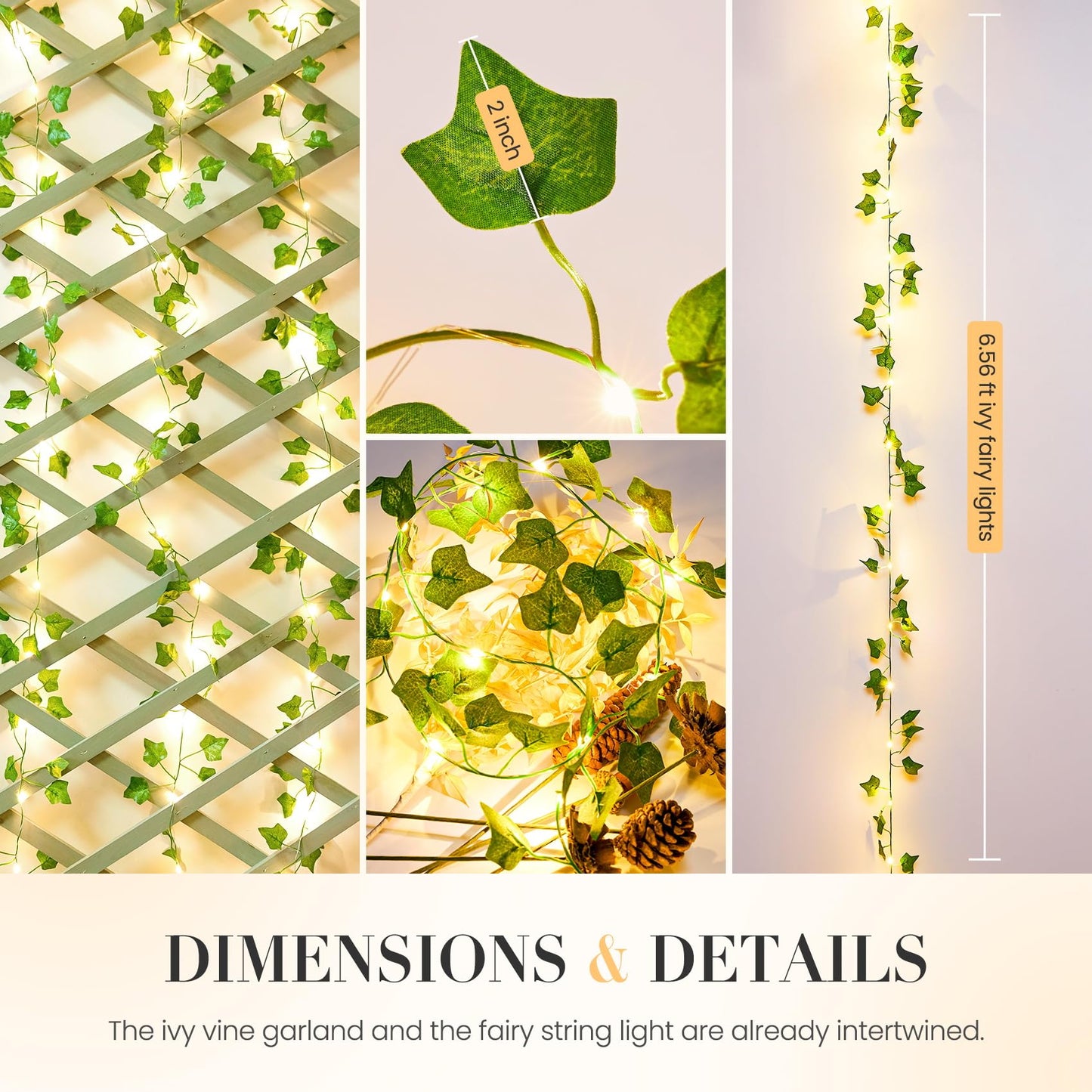 KASZOO 33ft 100 LED Vine with Fairy Lights with Remote, Fake Vines String Lights Battery/USB Operated, Ivy Garland, Leaf Lights for Bedroom Garden Party Wall Room Decor