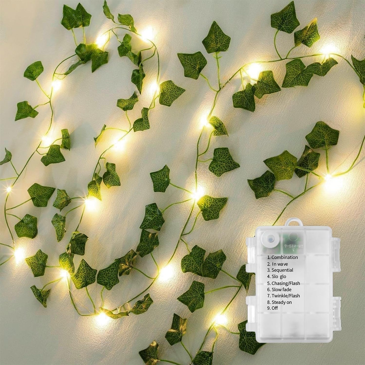 33 Ft Vine with Pothos String Lights Battery Operated, 8 Flashing Model Waterproof 100 LEDs Artifical Ivy Leaves Vine String Light for Garland Bedroom Wedding Party Holiday Patio Decor