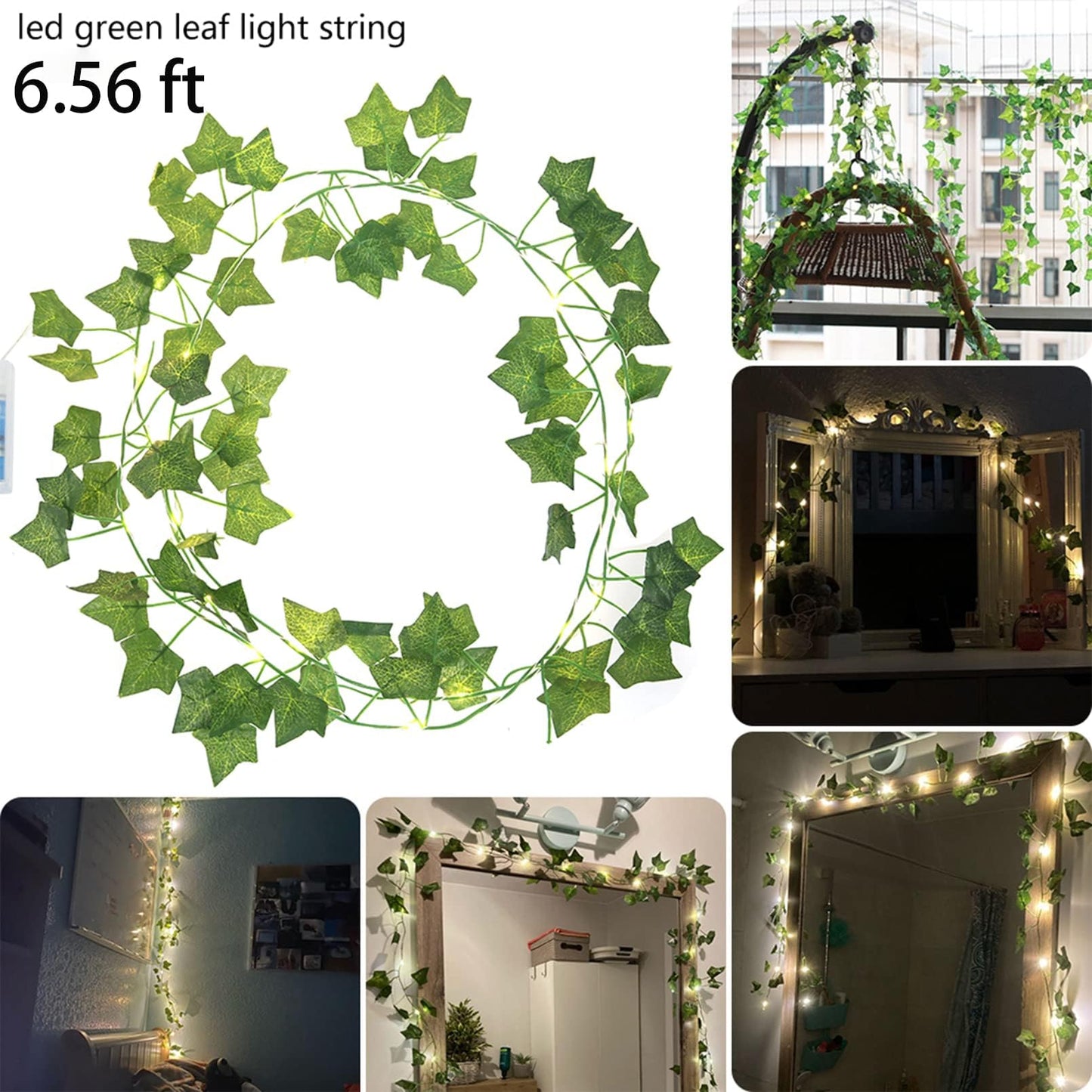 33 Ft Vine with Pothos String Lights Battery Operated, 8 Flashing Model Waterproof 100 LEDs Artifical Ivy Leaves Vine String Light for Garland Bedroom Wedding Party Holiday Patio Decor