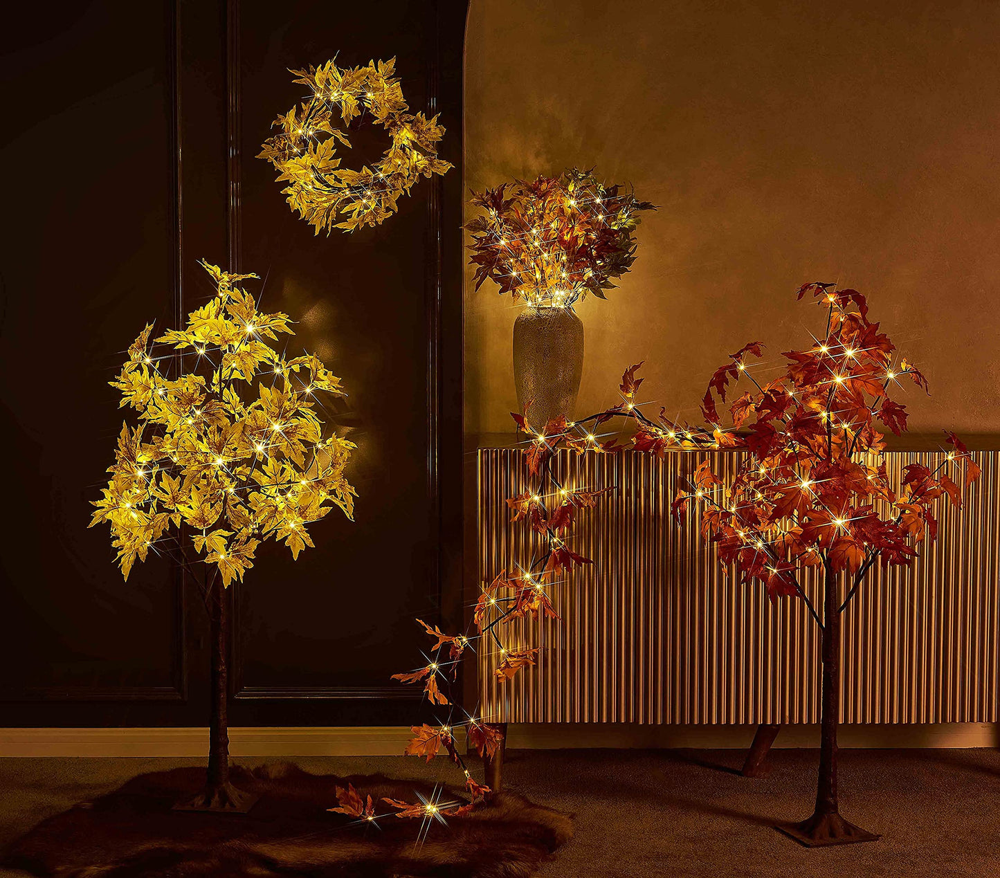 Hairui Lighted Artificial Eucalyptus Garland 6FT 96 LED Battery Operated Faux Vine Lights with Timer for Spring Wedding Backdrop Wall Decor