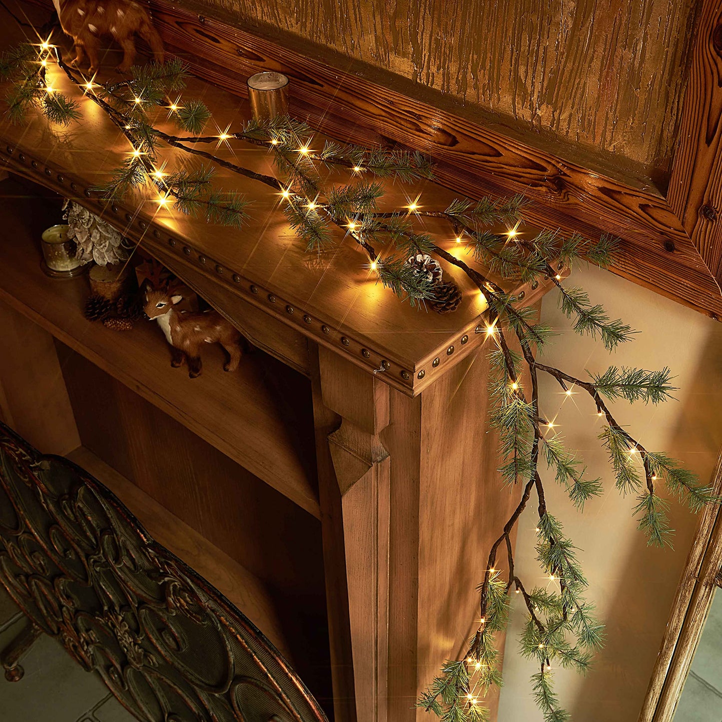 Hairui Lighted Artificial Eucalyptus Garland 6FT 96 LED Battery Operated Faux Vine Lights with Timer for Spring Wedding Backdrop Wall Decor