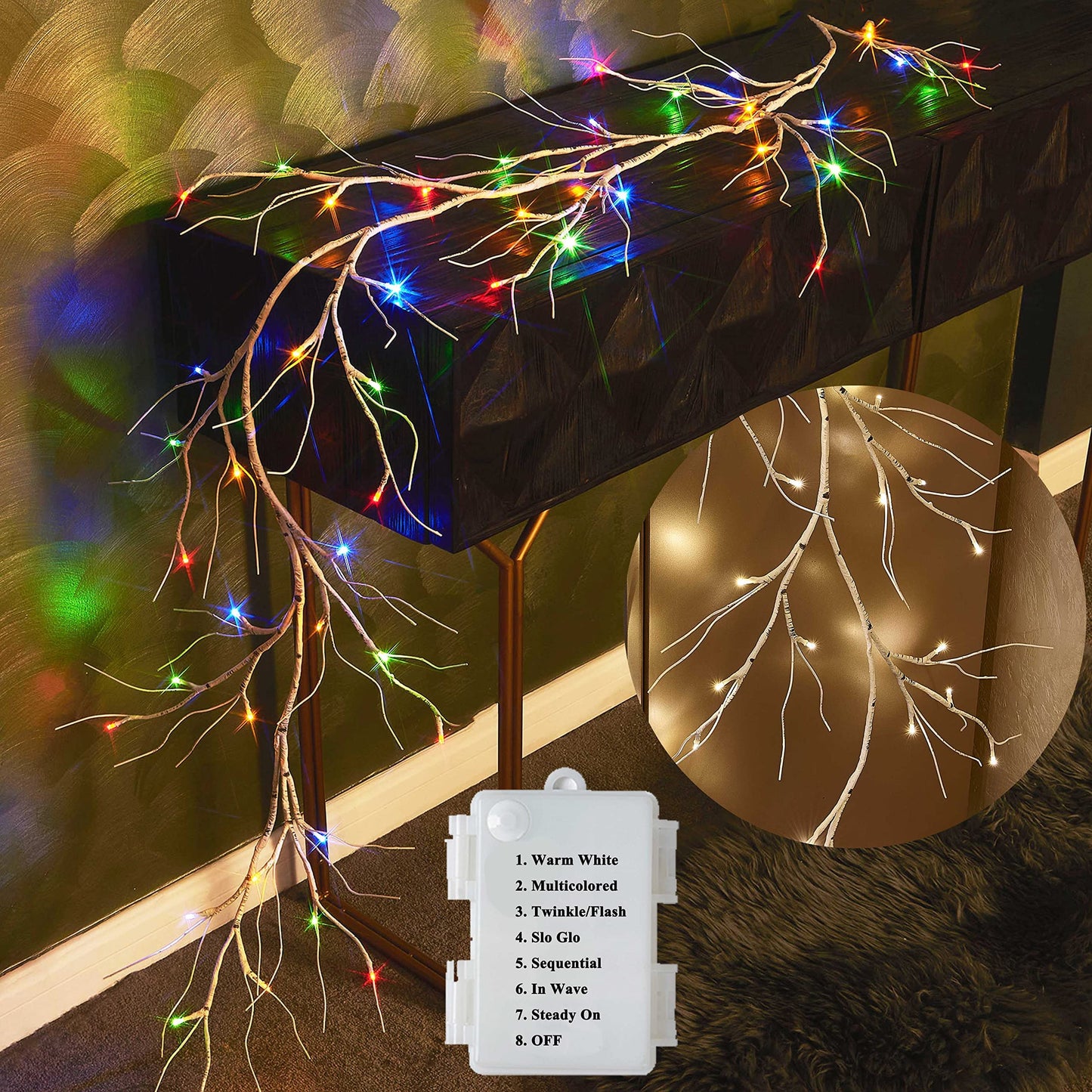 Hairui Lighted Artificial Eucalyptus Garland 6FT 96 LED Battery Operated Faux Vine Lights with Timer for Spring Wedding Backdrop Wall Decor