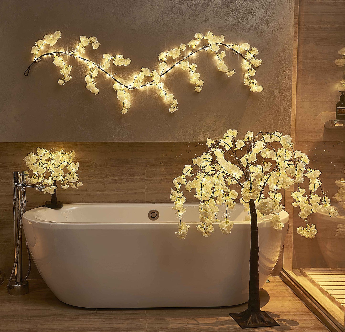 Hairui Lighted Artificial Eucalyptus Garland 6FT 96 LED Battery Operated Faux Vine Lights with Timer for Spring Wedding Backdrop Wall Decor