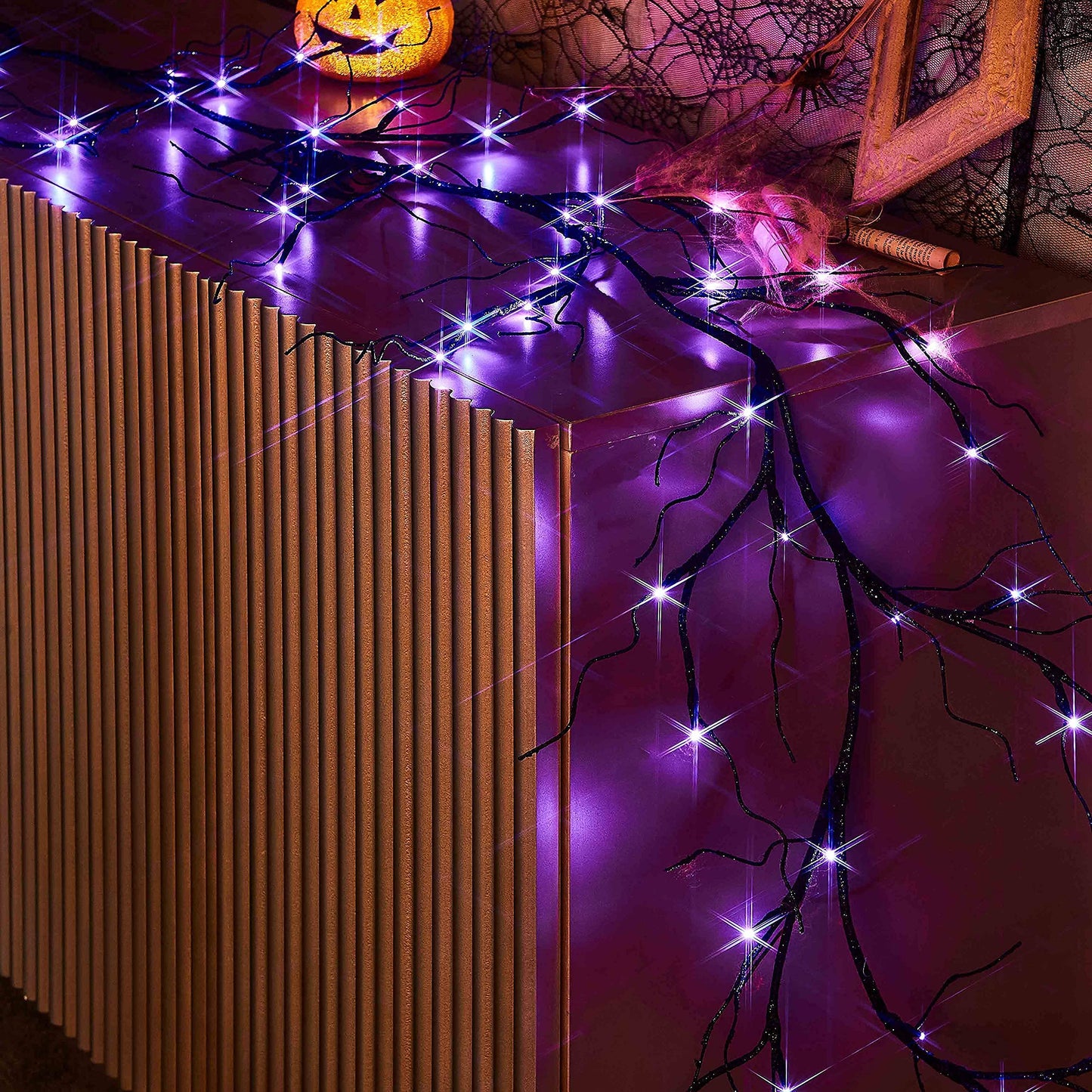 Hairui Lighted Artificial Eucalyptus Garland 6FT 96 LED Battery Operated Faux Vine Lights with Timer for Spring Wedding Backdrop Wall Decor